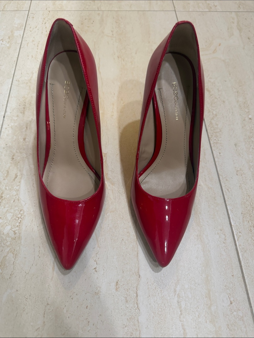 BCBGeneration Red Patent Pointed-Toe Pumps
